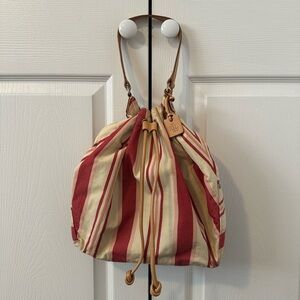 Vintage Lauren Ralph Lauren Striped Drawstring Bag w/ Leather